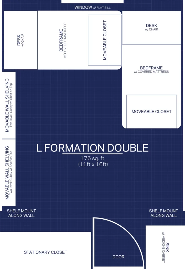 Blueprint welcome weekend planning. L Formation Double room layout